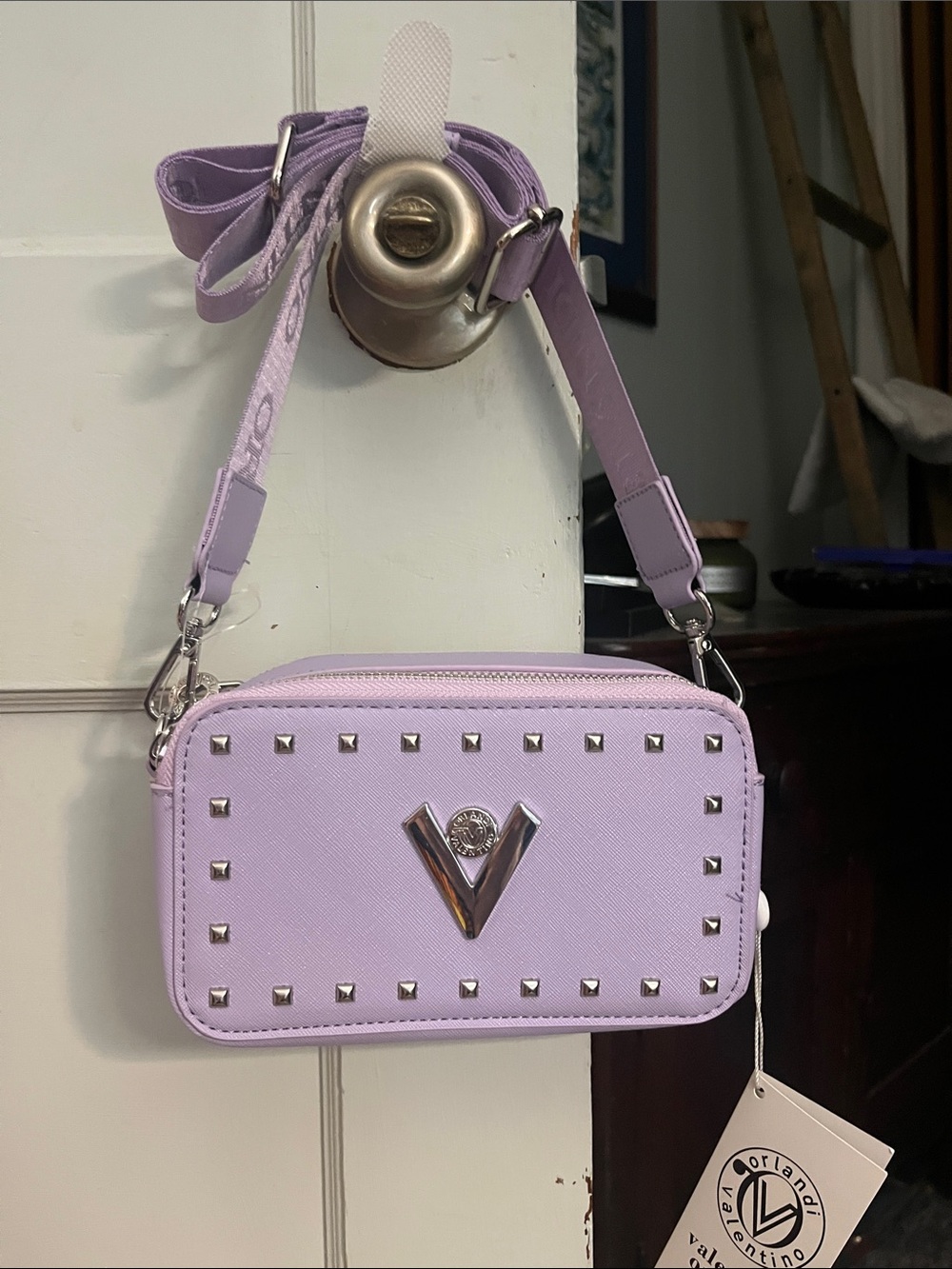 Valentino Orlandi Lilac Camera Crossbody with Silver Studs